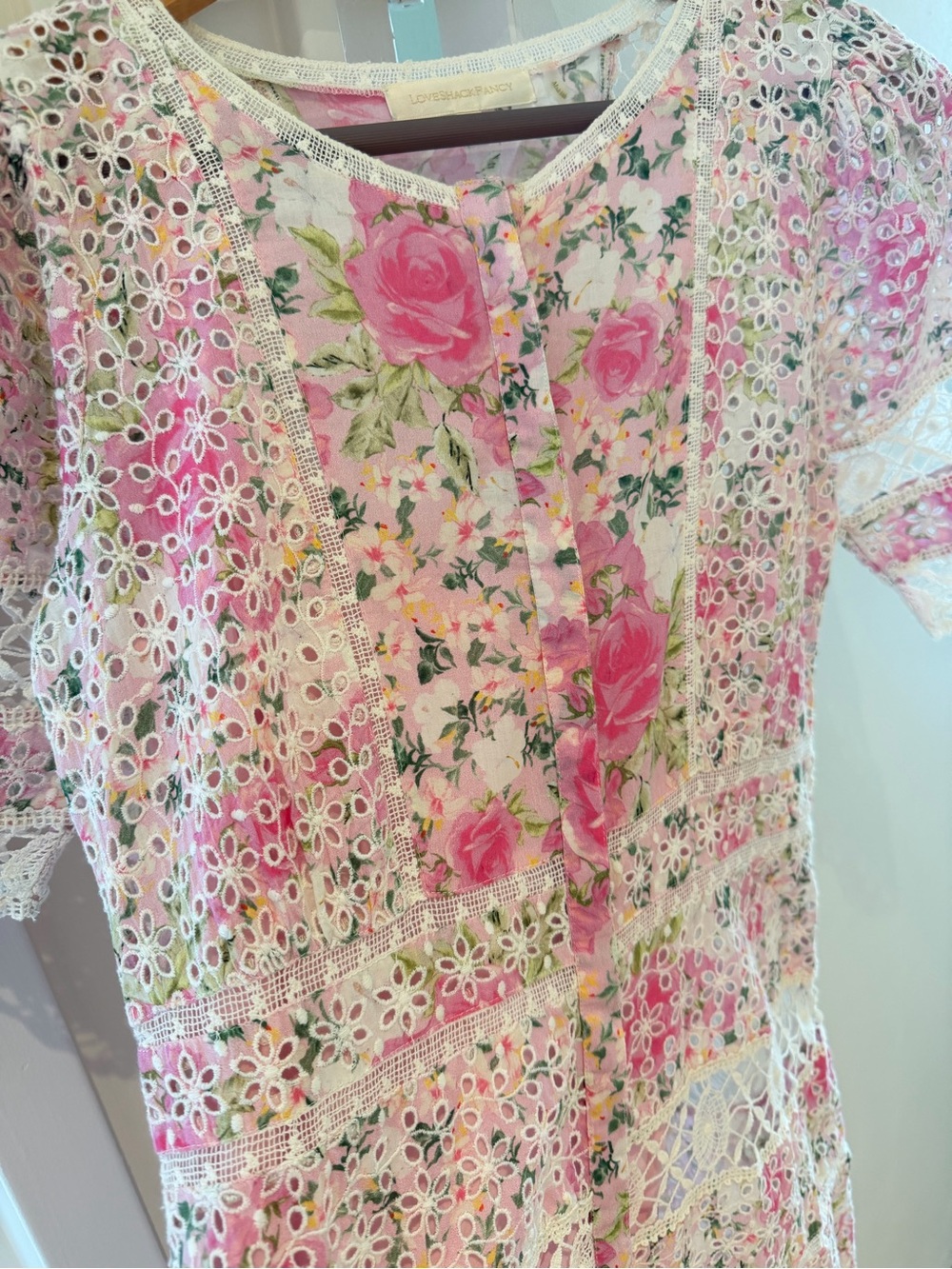 LoveShackFancy Pink Floral Lace-Trim Dress - Picture 3 of 5